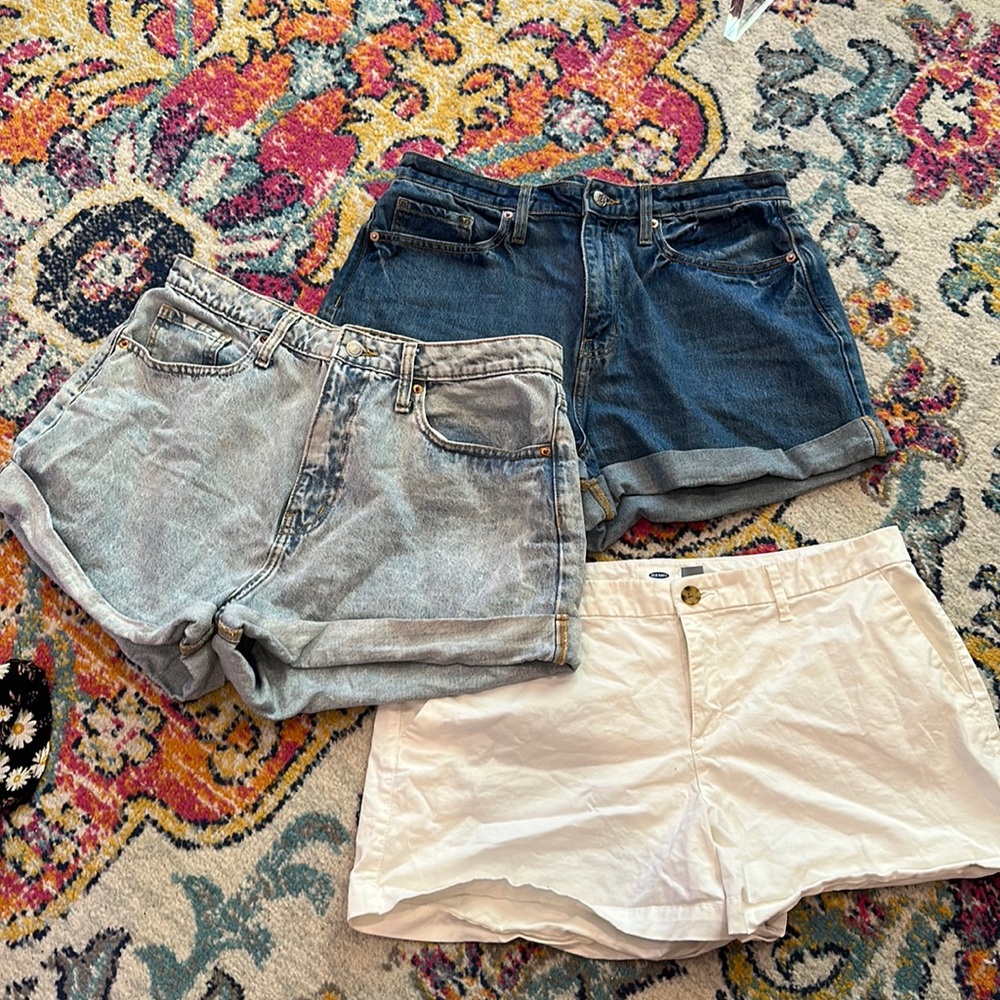 Two wild fable denim shorts 14 & 12, white old navy shorts 12